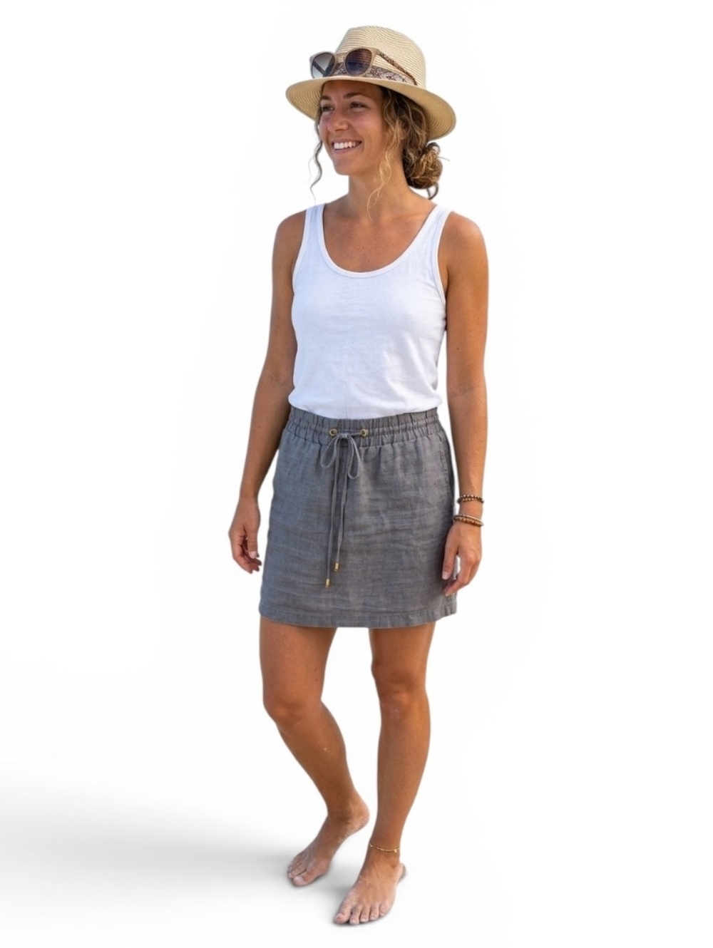 Company Ellen Tracy Gray Linen Pull-On Skort Shorts Skirt XL